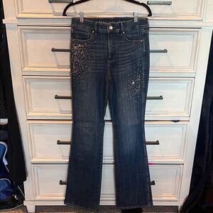White House Black Market Dark Blue Embellished Flare Jeans